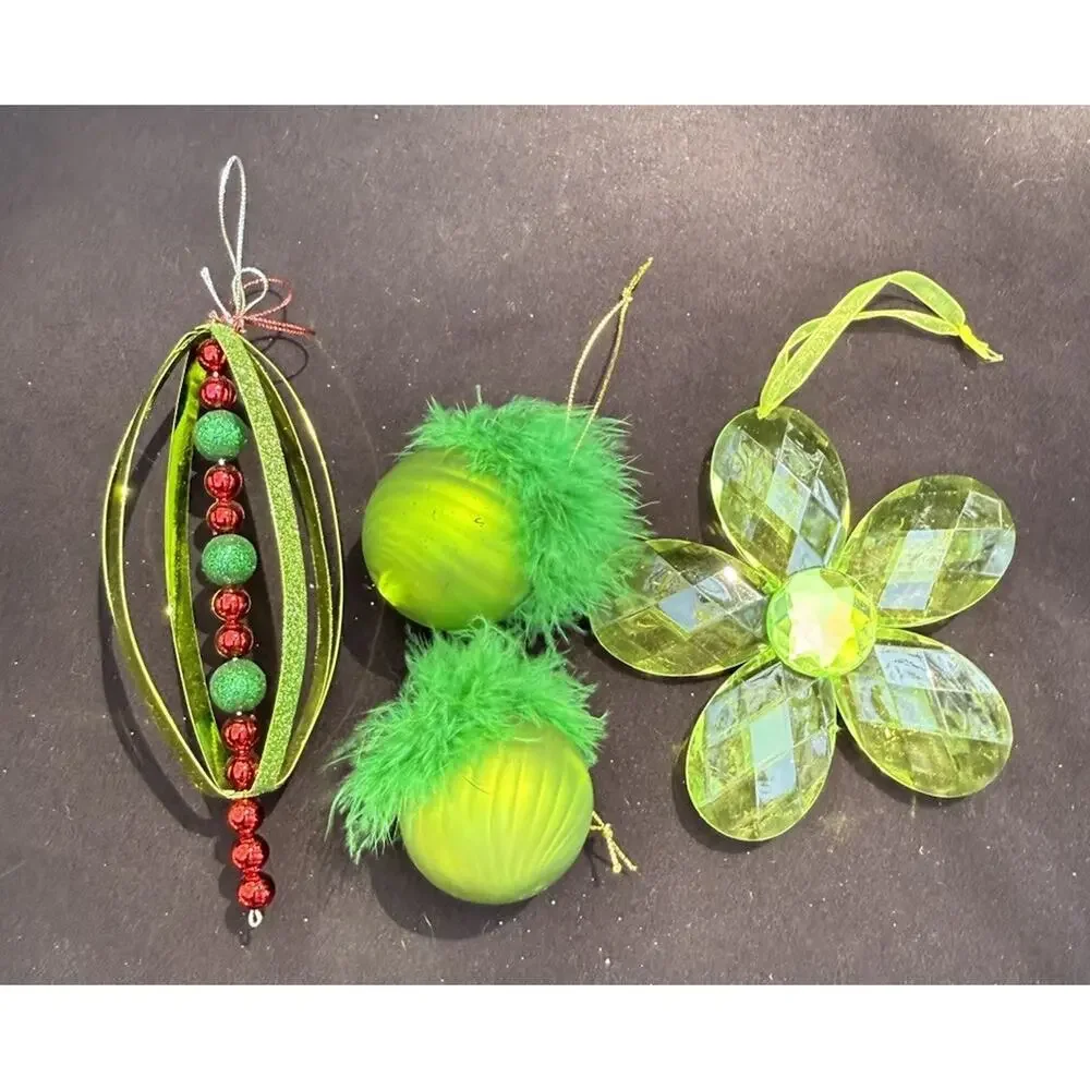 3 Vintage Department 56 Whimsical Green Christmas ornaments -Lo10